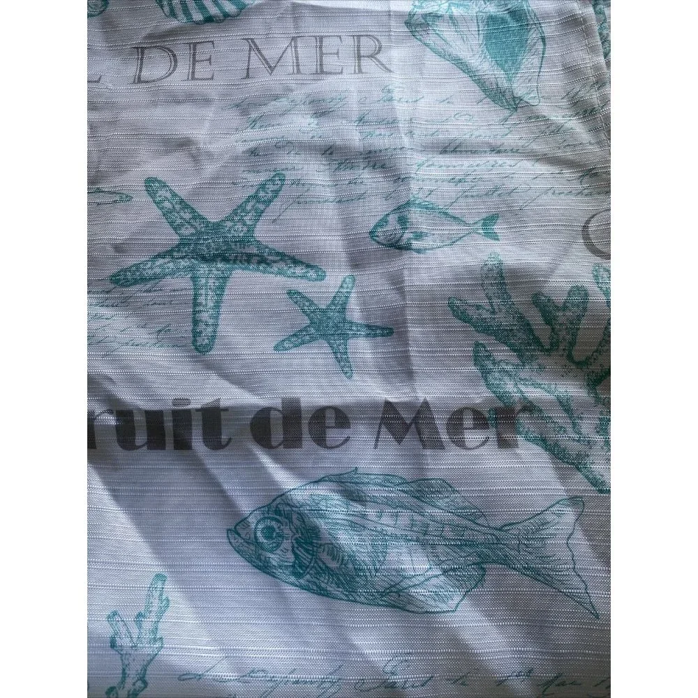 Shower Curtain & Hooks Beach Life Seaside Starfish Sea Shells Fabric Teal White